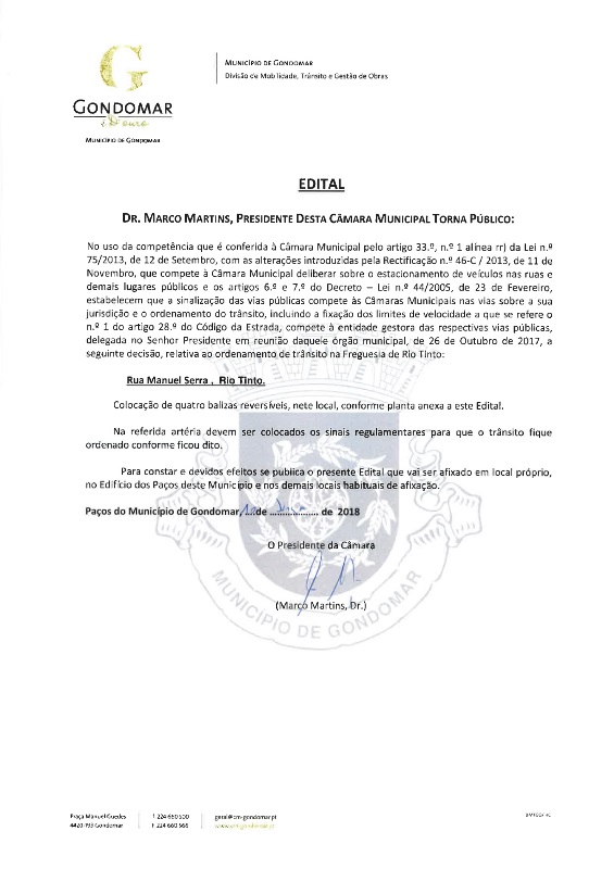 2018 01 18 EDITAL CMG sinalização na rua manuel serra 1