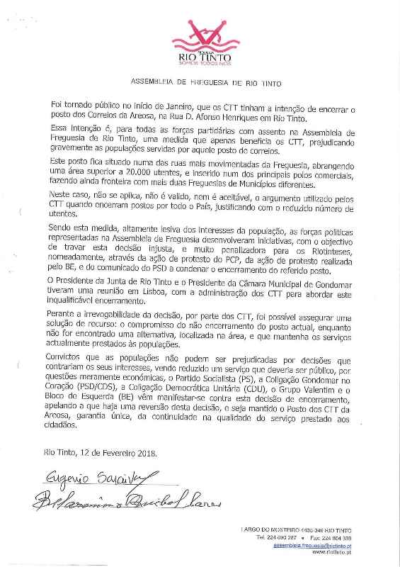 2018 02 12 Tomada de posição da Assembleia de Freguesia 1